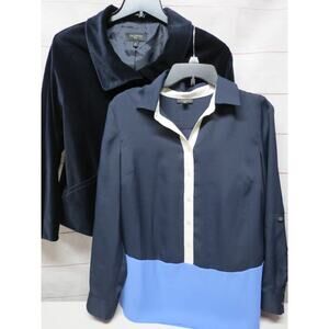 Lot of 2 Talbots Petite Size 10 Medium Blue Velour Blazer & Blouse Top